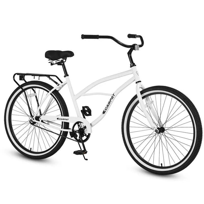 Biały 66 cm, Biały 66 cm Beach Cruiser Bike for Men and Women Steel Rame Single prędkość Drivetrain Upright Comfortable Rides
