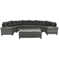 8-elementów Sofa, 8- kawałek wiklinowy Half- Księżyc zewnętrzny modułowa Set, prostokątny stolik do kawy i szare poduszki