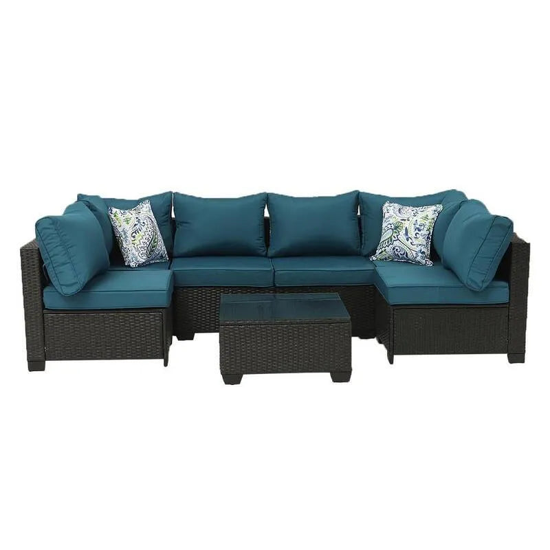 Sektorowa sofa, Na zewnątrz, Ciemny, Brązowy, Niebieski, Salon