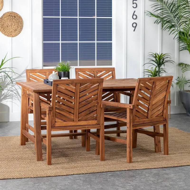 5-elementów Prostokąt Acacia Wood Boho Table 5- Kawałek, Na zewnątrz, Brązowy, Acacia Wood Boho Table do użytku na zewnątrz zestaw jadalniany
