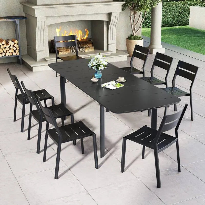 9-elementów Prostokąt aluminiowy All- Extendable Tabela 9- Kawałek, czarny, 6- 8, do użytku na zewnątrz