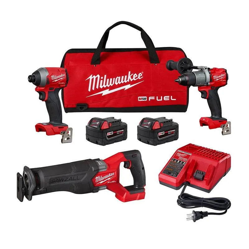 3-Tool Milwaukee 3- Narzędzie Lithium- Ion bezszczotkowy akumulatorowy Combo Kit, 18V, akumulatorowy konstrukcja, Ładowarka i Torba narzędziowa, M18