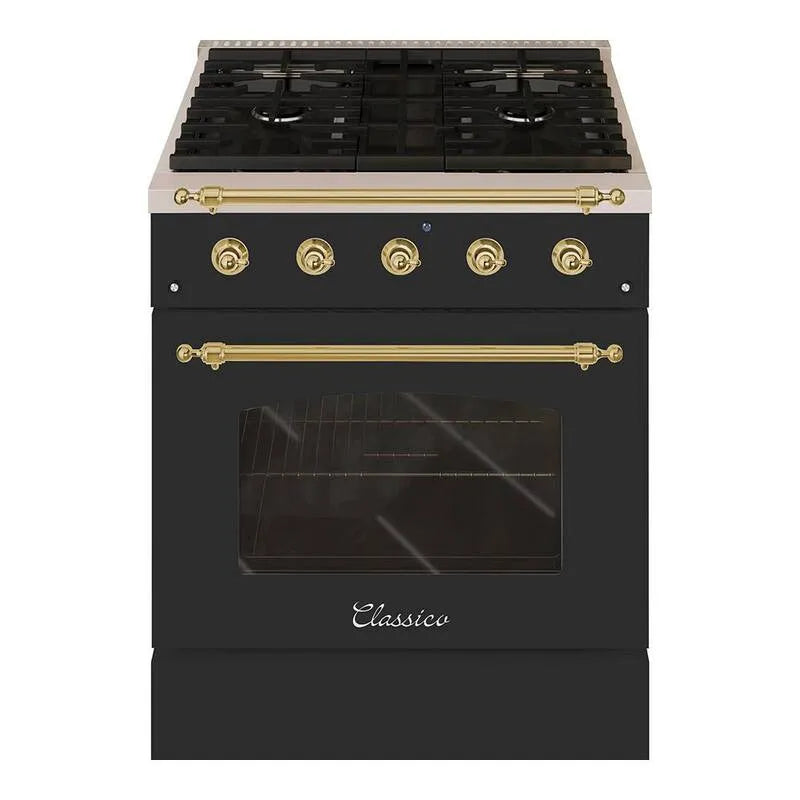 Gaz, 76,2 cm, 118,9 l, 4 Palnik, Piec gazowy, matowy Grafit z Brass Tim, CLASSICO