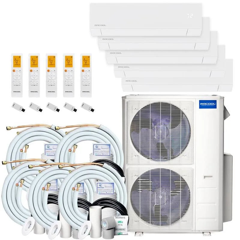 4-9K 5-Zone 4-Ton MRCOOL 4- Ton Split Mini System, 22.4 SEER, 48000 BTU, 25ft, 230V, 5- Strefa, 4- 9K, 12K