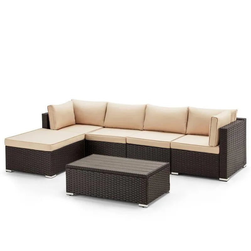 1-Ottoman 1-Coffee 6-elementów Sofa i 1- 6- Kawa, i 1- Stół kawy, brązowy, 1- Otoman, do użytku na zewnątrz