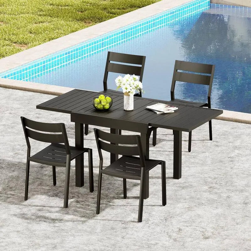 5-elementów Zestaw do obiadu aluminiowego 5- elementów, 160 cm, Stojalne, Rozszerzenie i Stojalne krzesło