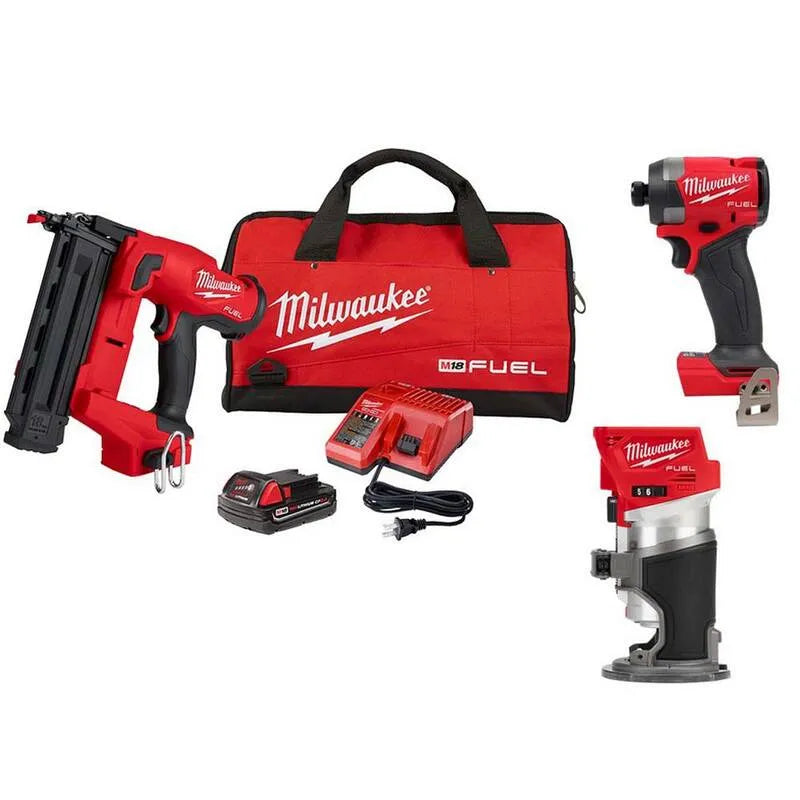 18-Gauge Milwaukee 18- Gage Lith- Ion bezszczotkowy akumulatorowy Brad Nailer Kit, 18V, akumulatorowy konstrukcja, & Impact Driver, M18