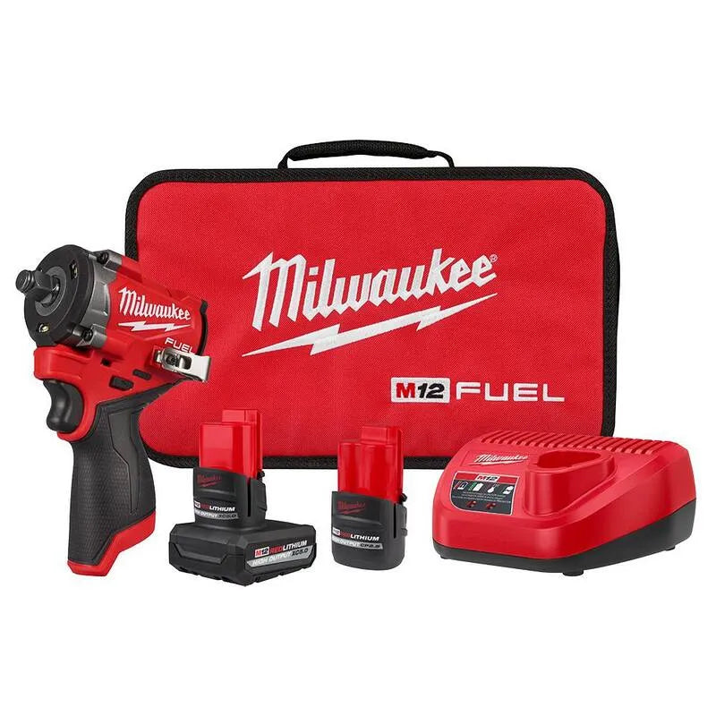 Zestaw klucza udarowego Milwaukee 5.0Ah, 12V, 1 / 5,1 cm, 5.0Ah & amp, 2.5 Ah baterie wysokowydajne, bezkorny konstrukcja, M12
